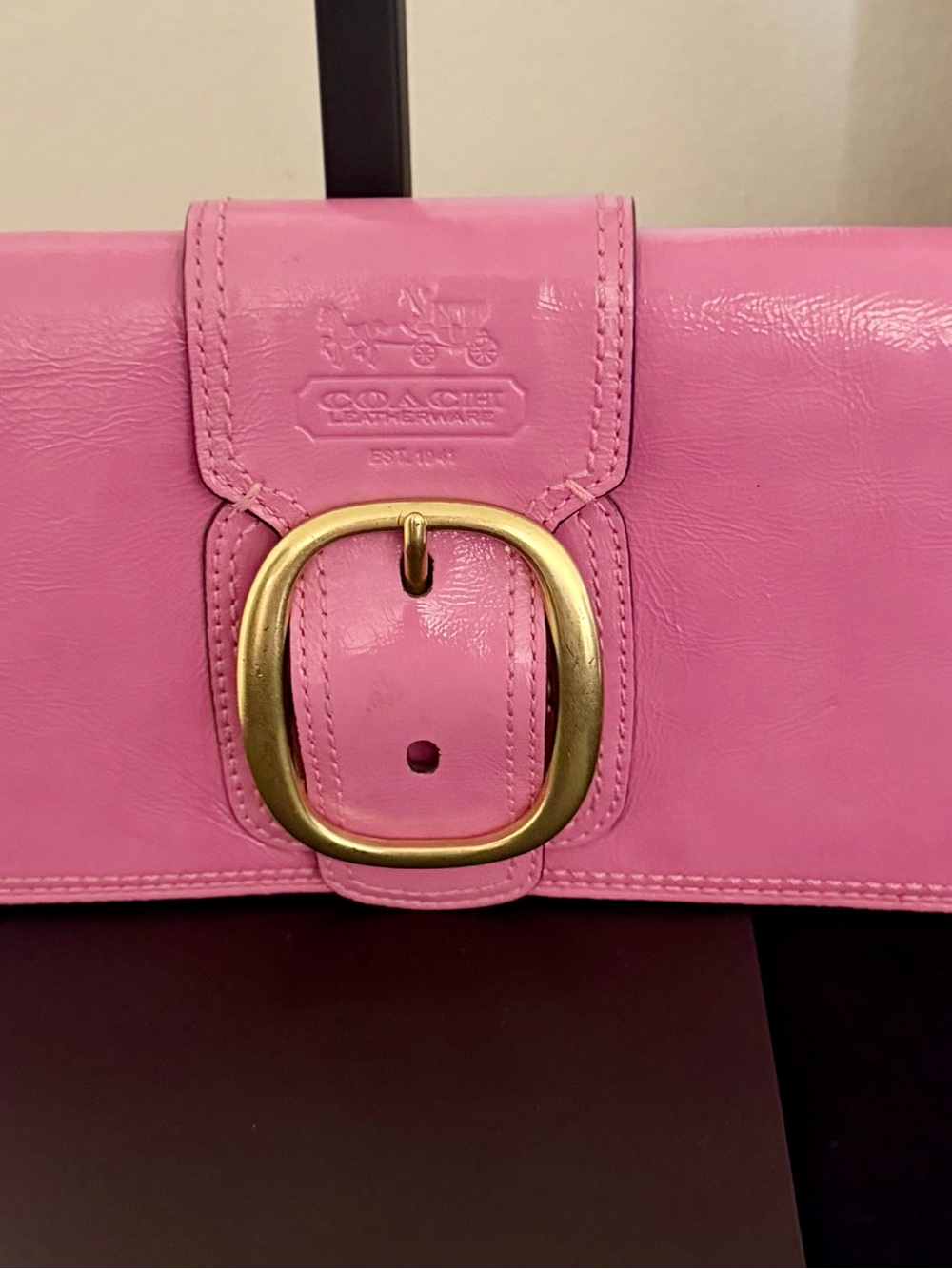 Coach Pink Leather Buckle Wristlet Clutch